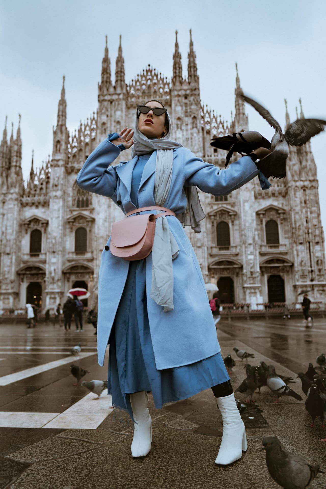 Model in a blue trench coat — Jacqueline Clothing